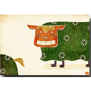 和風イラストポストカード 染絵風 獅子舞 めでたいイラスト 年賀状｜shop-wadouraku