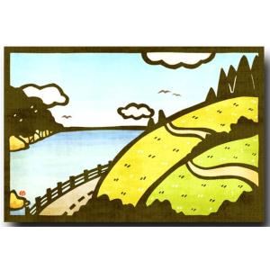 和風イラストポストカード 切り絵 日本の風景海と丘 絵葉書 和道楽の商品画像