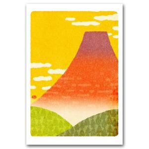 富士山イラストポストカード 赤富士 縁起物絵葉書 年賀状｜shop-wadouraku