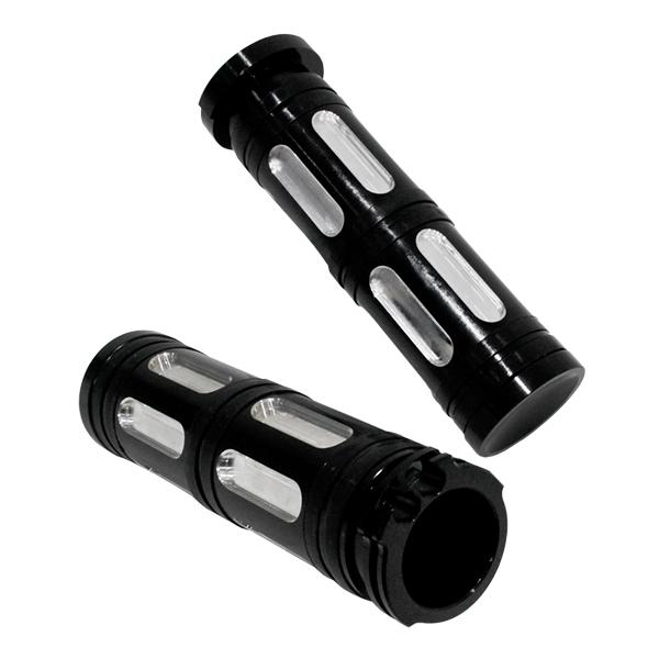 ю 1インチ ハンドル用 汎用 アルミビレット グリップ 左右 ブラック/シルバー 社外品 新品 ハ...