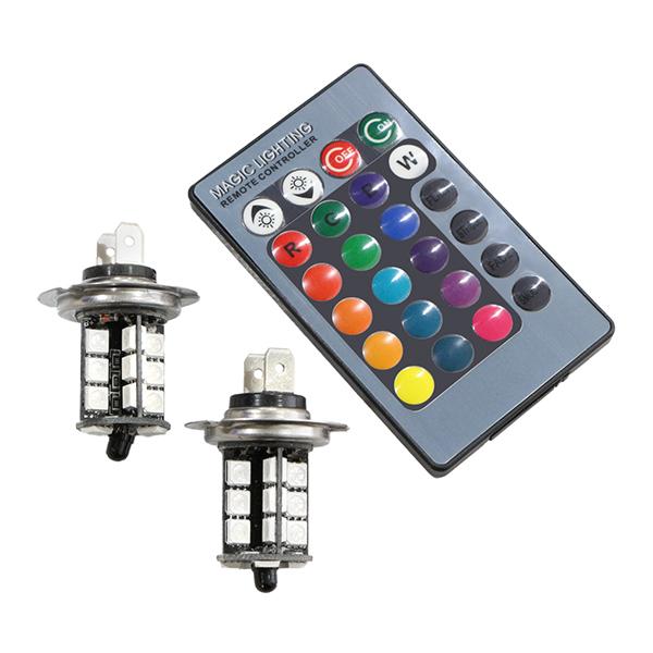 ю 16色点灯! 高輝度 LED フォグランプ バルブ H7 27SMD 3chip 左右 2個 リ...