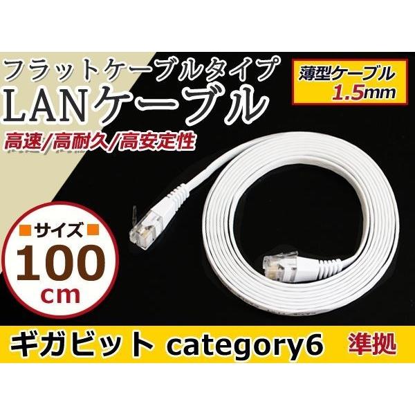 LAN ケーブル 白 1m フラット 配線 CAT6 カテゴリー6 パソコンPC