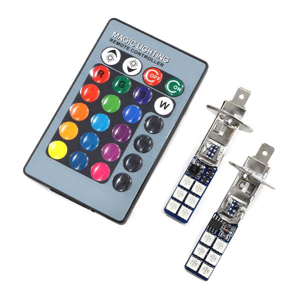 ю 16色点灯! 高輝度 LED フォグランプ バルブ H1 12SMD 3chip 左右 2個 リ...