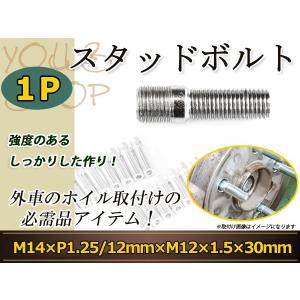 スタッドボルト M14 P1.25 12mm/M12 P1.5 30mm 変換スタッドボルト 国産 レーシングナット対応 1本 ホイールボルト変換スタッド