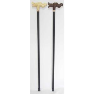 緑檀（りょくだん）手彫り龍（ドラゴン）L字型1本ステッキ Mサイズ