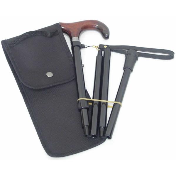 ワンランクうえの紳士用高級折りたたみ伸縮ピンステッキ黒檀飾り　ブラック【送料無料】