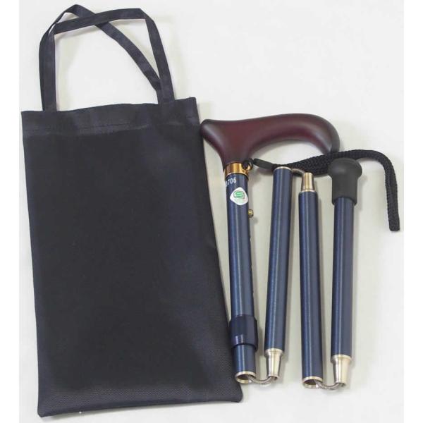 従来の中ゴム式の折りたたみステッキとは異なり、簡単に折りたためる「折りたたみ伸縮ピンステッキ（杖）T...