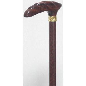 スネークウッドL字型黒檀ステッキ（杖） 18金（ゴールド）リング