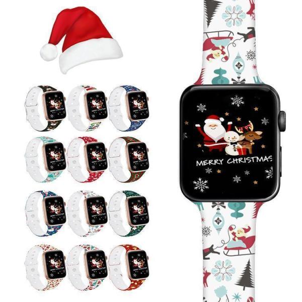 Apple Watch バンド アップルウォッチ ベルト シリコン クリスマス柄 SE series...