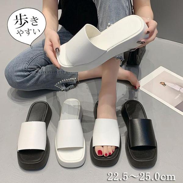 サンダル レディース 厚底 歩きやすい 軽い オフィス スリッパ 4cm ミュールサンダル クロッグ...