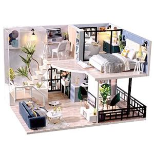 moin moin 1/24 ドールハウス ミニチュア 手作りキット セット DIY   二階建てモデルルーム風 シック 高級感 おしゃ