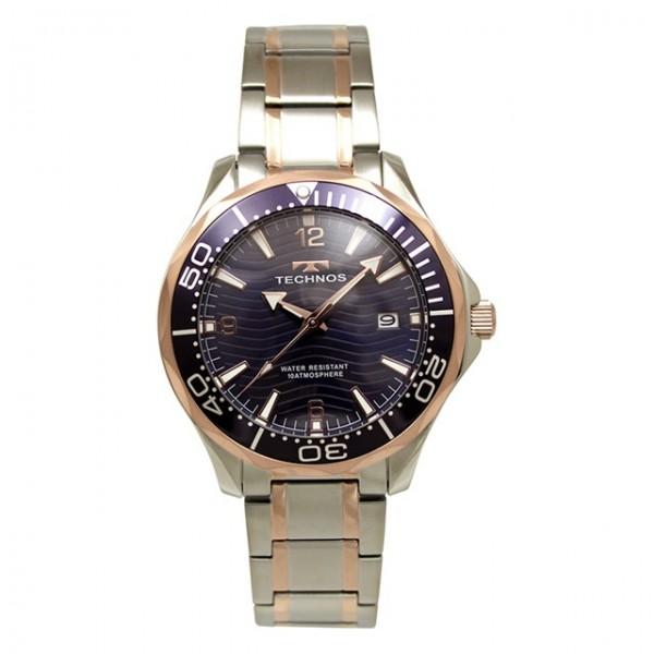 テクノス 国内正規品 即納 TECHNOS ダイバー ピンクゴールドコンビ  ネイビーダイアル T9...