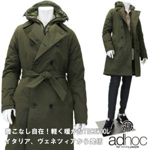 adhoc アドホック トレンチコート 2WAY フーテッド テックウール キルティング フード＆フロントライナー付き ウォームビズ カーキ メンズ 秋冬｜shopbios