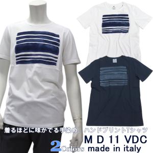 MD 11 VDC / M.I.D.A ミダ イタリア製 半袖 Tシャツ メンズ　春夏 コットン100％ 綿100％　ハンドペイント加工 ホワイト ネイビー｜shopbios