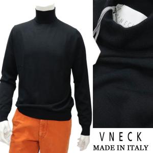 V NECK ブイネック イタリア製 ハイネック セーター メンズ シルク＆ウール セーター ハイゲージ ニット 無地 ブラック｜shopbios