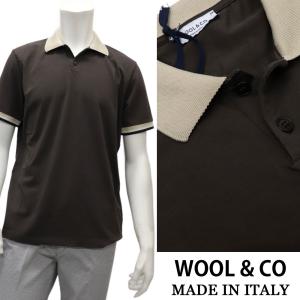 WOOL＆CO ≪ウール＆コー≫ イタリア製 ストレッチコットン 半袖ポロシャツ  メンズ  Tシャツ生地 無地 ダークブラウン｜shopbios