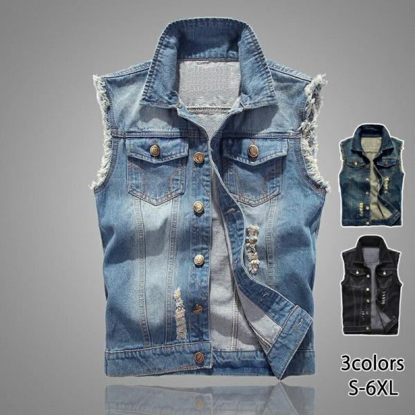 デニム ベスト メンズ　ジレ レディース 男女兼用 カップル お揃い ペアルック アメカジ ダメージ...