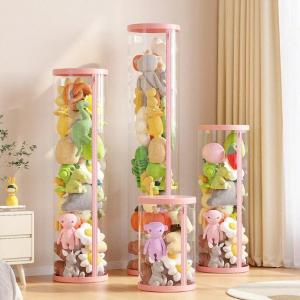 ぬいぐるみ収納ケース ジッパー付き収納ボックス 透明円柱のぬいぐるみ収納ケース 円柱形 ぬいぐるみ収納桶 蓋付き おもちゃ収納ボックス 透明円柱 収納チューブ