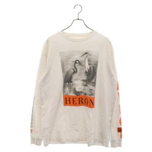 HERON PRESTON ヘロンプレストン 17AW Bird L/S Tee バードプリントクルーネックロングスリーブ長袖Tシャツ ホワイト HMAB002F18600015｜shopbring