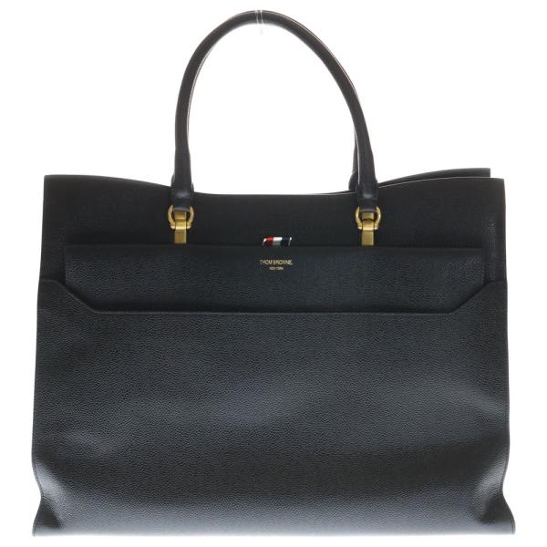THOM BROWNE トムブラウン ペブルグレイン ラージ デュエット トート ハンドバッグ ブラ...
