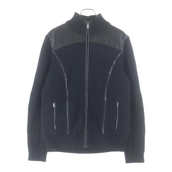 ZILLI (ジリー) Leather Switching Vintage Zip Up Knit ...