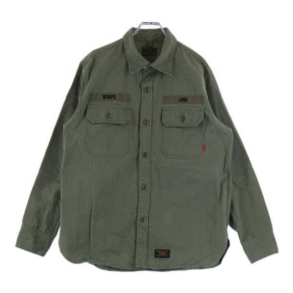 WTAPS ダブルタップス ロゴ刺繍 ミリタリーシャツ ジャケット カーキ