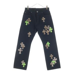 CHROME HEARTS クロムハーツ JEAN STRNG FBRC ハラコクロスパッチ ボタンフライ デニムパンツ ブラック