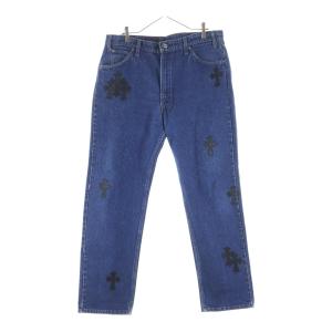クロムハーツ ×LEVI'S 505 U VNTG JEAN BLU ORNG TAB リーバイス クロスパッチ付き ジップフライ ウォッシュドデニムパンツ インディゴ