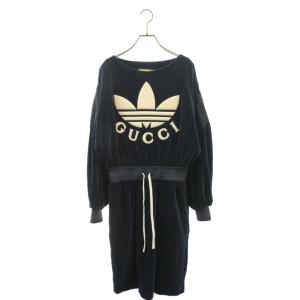 GUCCI グッチ ×adidas Velours Dress ×アディダス ベロア ロゴワンピース ネイビー レディース 695679XJEC9｜shopbring