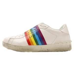 VALENTINO (ヴァレンチノ) PEACE RAINBOW STRIPE SNEAKERS ガラヴァーニ ピースレインボーストライプローカットスニーカー ホワイト｜shopbring