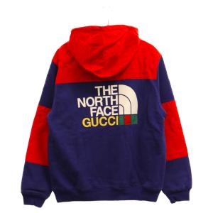 グッチ 21AW×THE NORTH FACE ジップジャケット ナイロン スウェット 切替 ジップアップジャケット パーカー 671462 XJDRN ブルー/レッド｜shopbring