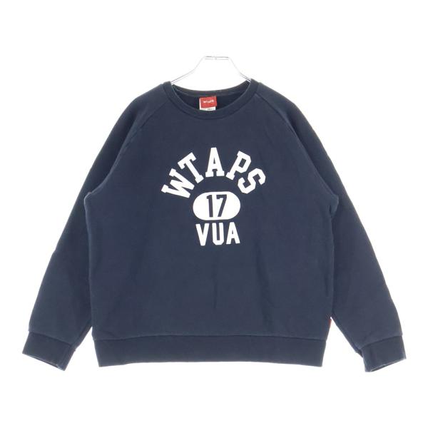 WTAPS ダブルタップス フロントロゴフェルト クルーネック 長袖スウェット ブラック