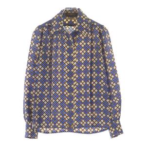YVES SAINT LAURENT イヴサンローラン ドット柄 シルク 長袖シャツ ブルー/アイボリー