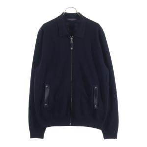 LOUIS VUITTON ルイヴィトン ニットブルゾン ウィズ レザーディテール ジップアップ 襟付きカーディガン ブラック 1AJIEX