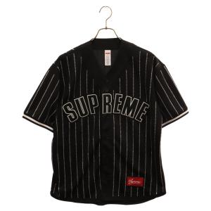 SUPREME シュプリーム 22SS Rhinestone Stripe Baseball Jersey ラインストーンストライプ ベースボールシャツ 半袖シャツ ブラック｜shopbring