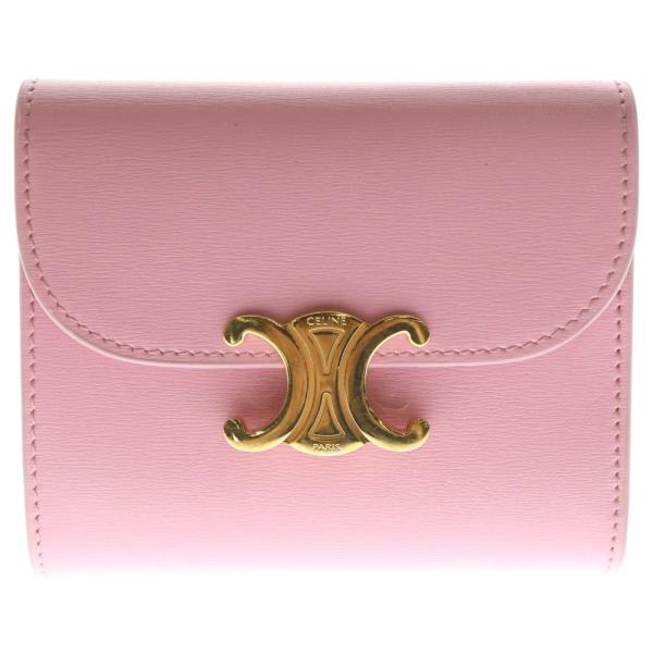 CELINE セリーヌ トリオンフ スモールフラップ ウォレット ピンク シャイニーカーフスキン