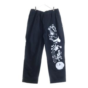 STUSSY ステューシー Airbrush Icon Beach Pant フロントプリント コットンパンツ ブラック 116622