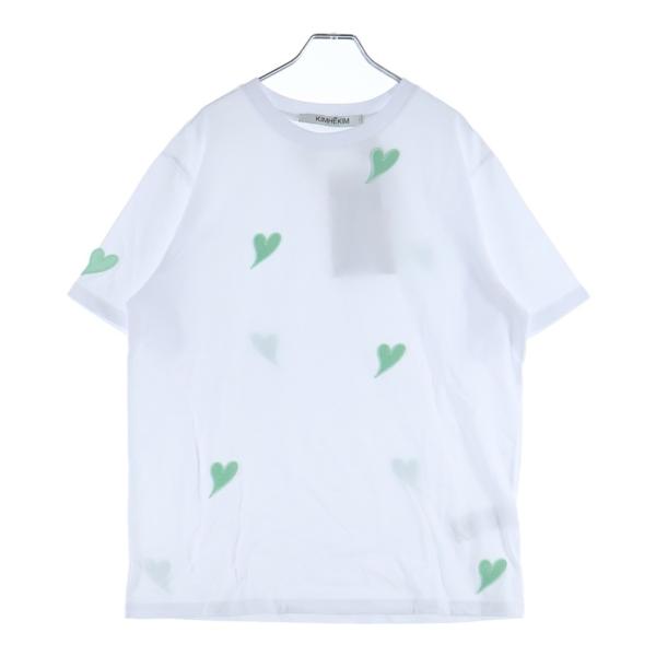 KIMHEKIM  ハート刺繍 クルーネック半袖Tシャツカットソー ホワイト/グリーン SS25-Z...