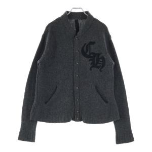 CHROME HEARTS クロムハーツ CHロゴ レザーパッチ クロスボールボタン カシミア ニット カーディガン #S グレー