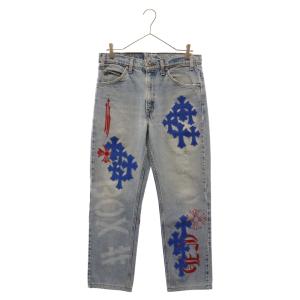 クロムハーツ×LEVI'S STENCIL DENIM ステンシル ペイントデザインクロスパッチ付きデニムパンツ リーバイス インディゴ/ブルー/レッド