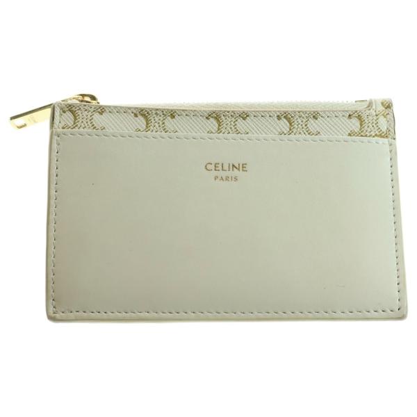 CELINE セリーヌ トリオンフ キャンバスレザー ジップ付き カードケース コインケース ホワイ...