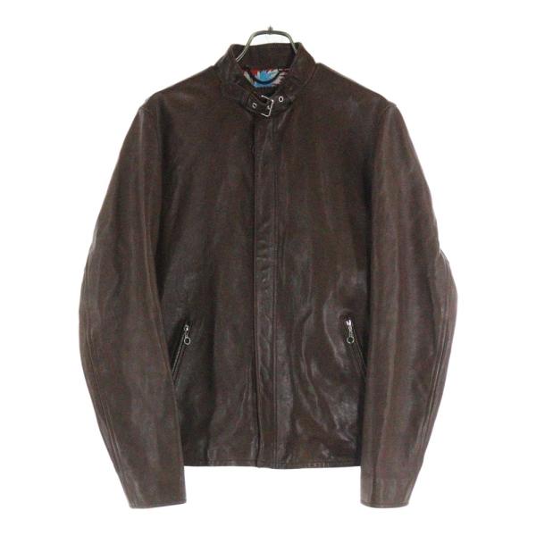 SCHOTT ショット ラムレザー ジップアップ 総柄ライナーシングルライダースジャケット ブラウン