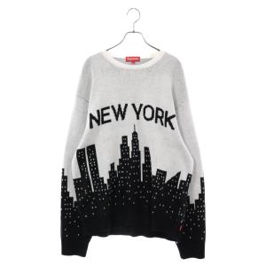 SUPREME シュプリーム 20SS New York Sweater ニューヨーク ジャガード クルーネック 長袖ニットセーター ホワイト/ブラック｜shopbring