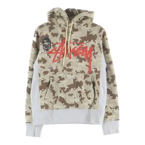 STUSSY ステューシー × A BATHING APE アベイシングエイプ ロゴプリント カモ柄 プルオーバーパーカー フーディー ブラウン 001PP0731911X