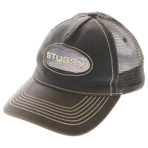 STUSSY ステューシー Cut Out Leather Trucker Cap ロゴ刺繍 カットアウト レザー メッシュ トラッカーキャップ ブラウン