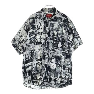 SUPREME シュプリーム 18SS Vibrations Rayon Shirt バイブレーション 総柄 ボタンダウン レーヨン 半袖シャツ ホワイト/ブラック