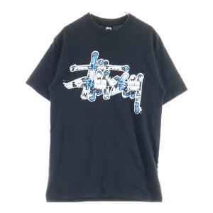 STUSSY ステューシー ロゴプリント コットン クルーネック半袖Tシャツ カットソー ブラック CA-28629