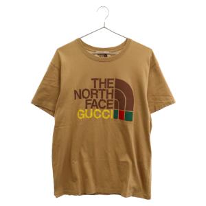 GUCCI グッチ 21AW×THE NORTH FACE Logo Print Tee×ノースフェイス ロゴプリント半袖Tシャツ ブラウン 615044 XJD2V｜shopbring