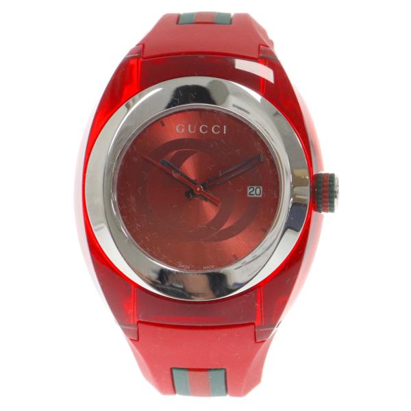 GUCCI グッチ SYNC YA137107A シンク ラバーベルト クオーツ腕時計 レッド文字盤...