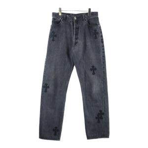 クロムハーツ ×501 VNTG LEATHER CROSS PATCH JEANS ×リーバイス 501 レザークロスパッチジーンズ デニムパンツ ブラック/グレー